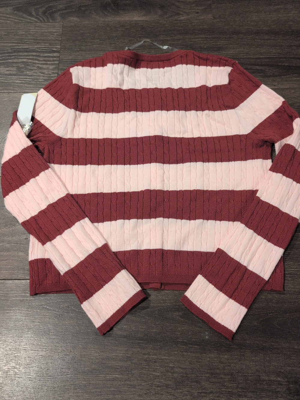 No Boundaries Cable Knit Crewneck Cardigan, Women's Sweater Pink And Wine Size L - Picture 6 of 7